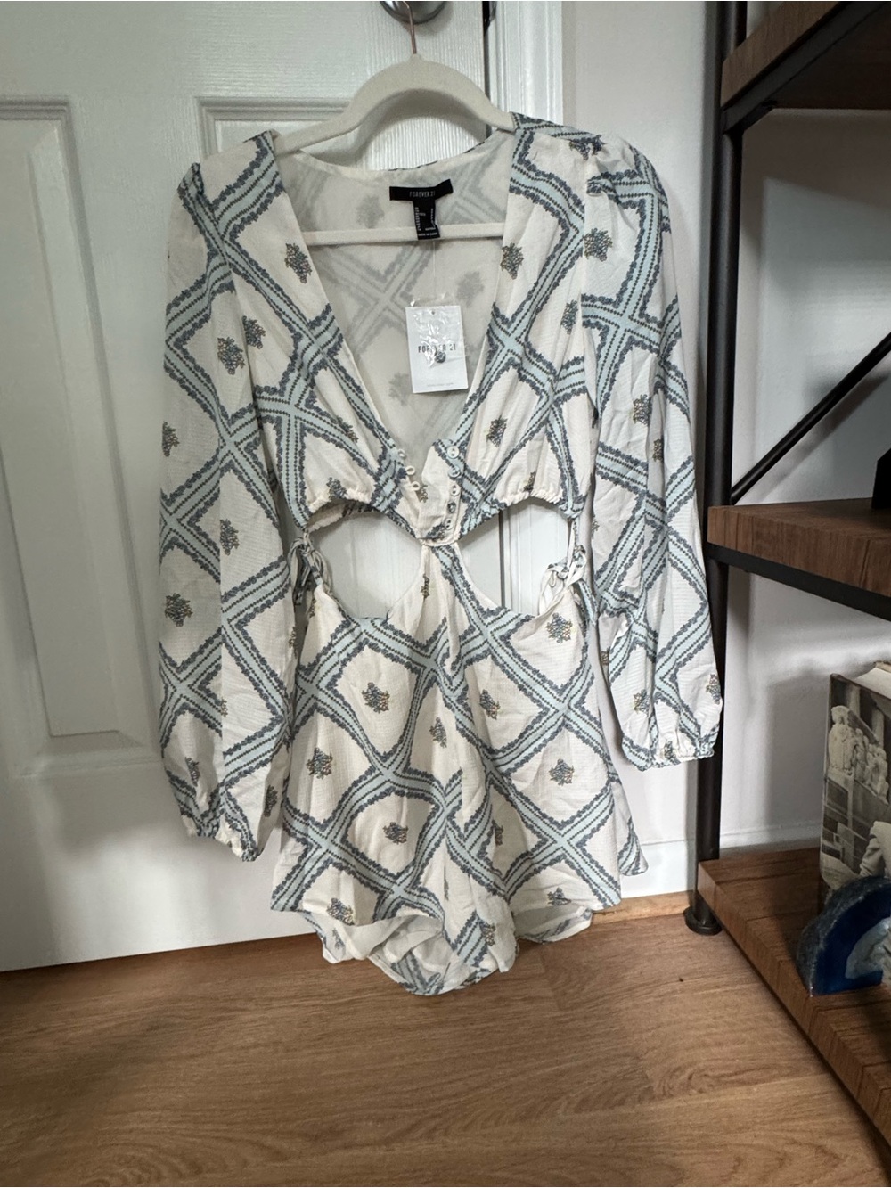 Forever 21 White Printed Cutout Romper